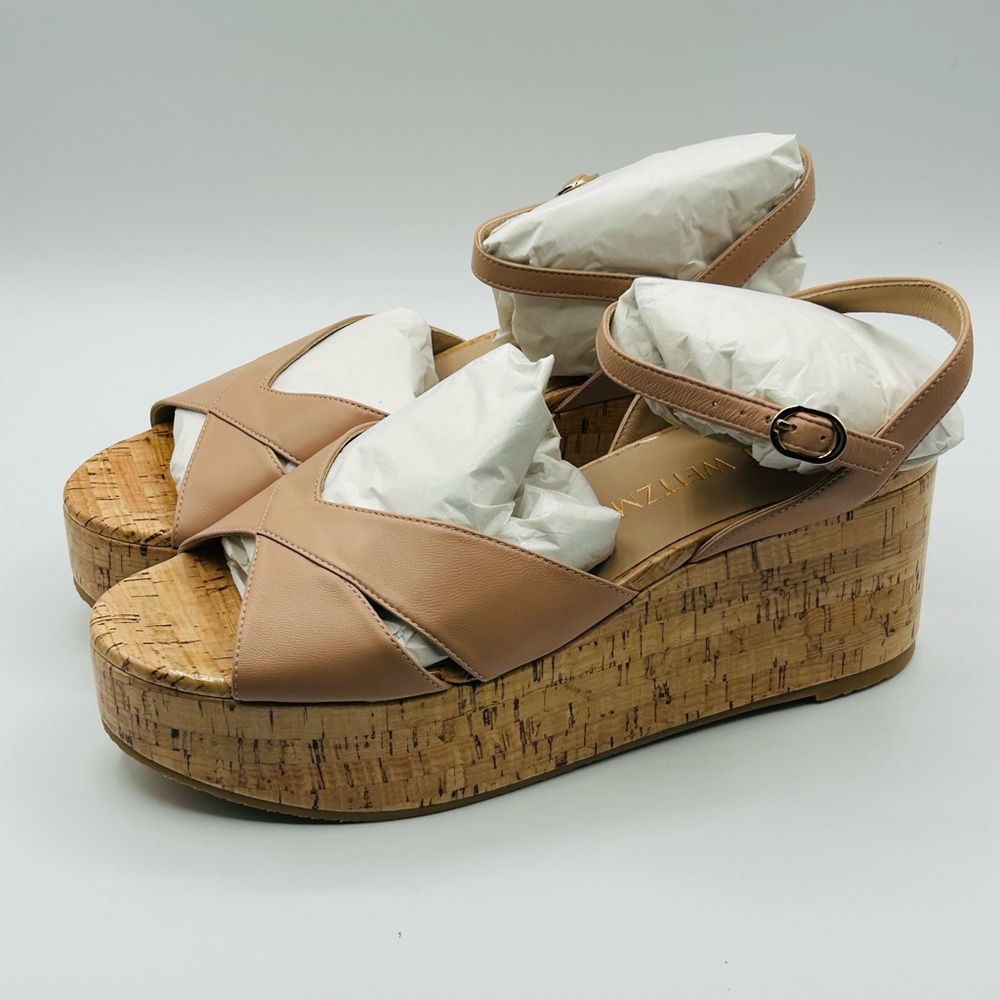 Stuart Weitzman Carmen Midi Wedge Sandals in Adobe Size 9.5 New In Box